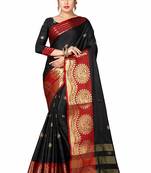 Black Printed Cotton Silk Saree With Blouse