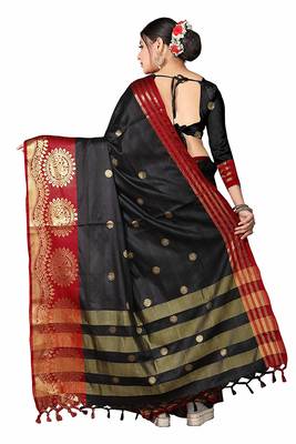 Black Printed Cotton Silk Saree With Blouse 3