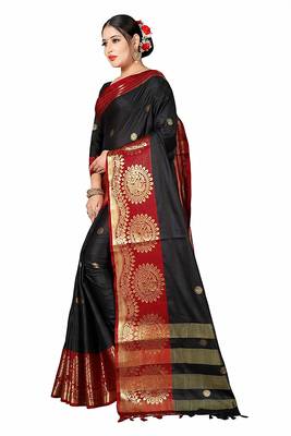 Black Printed Cotton Silk Saree With Blouse 4