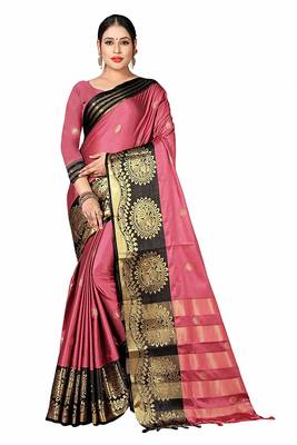 Pink Printed Cotton Silk Saree With Blouse 2