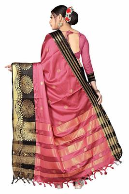 Pink Printed Cotton Silk Saree With Blouse 3