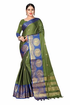 Green Printed Cotton Silk Saree With Blouse 1