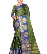 Green Printed Cotton Silk Saree With Blouse