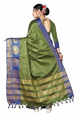 Green Printed Cotton Silk Saree With Blouse 3