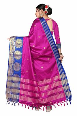 Pink Printed Cotton Silk Saree With Blouse 4