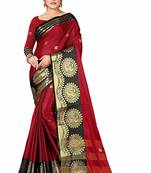 Red Printed Cotton Silk Saree With Blouse