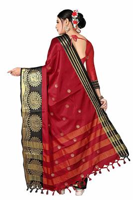 Red Printed Cotton Silk Saree With Blouse 3