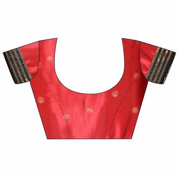 Red Printed Cotton Silk Saree With Blouse 5
