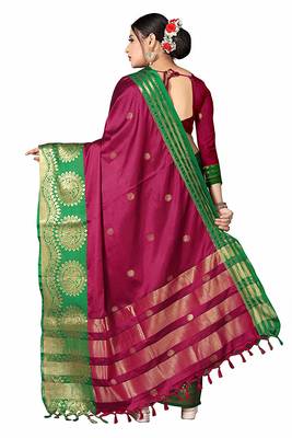 Wine Printed Cotton Silk Saree With Blouse 3