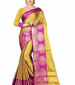 Yellow Printed Cotton Silk Saree With Blouse
