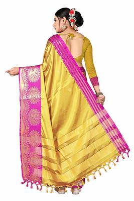 Yellow Printed Cotton Silk Saree With Blouse 3