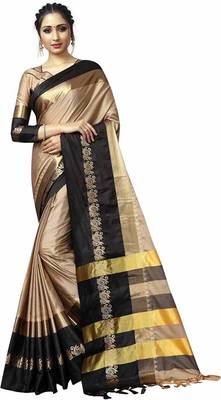 Black Printed Cotton Silk Saree With Blouse 1