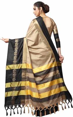 Black Printed Cotton Silk Saree With Blouse 2