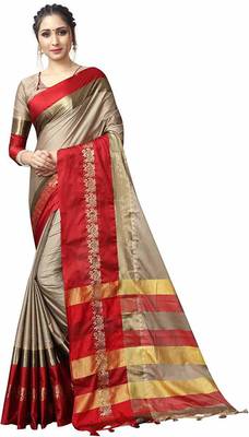 Red Printed Cotton Silk Saree With Blouse 1