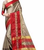 Red Printed Cotton Silk Saree With Blouse