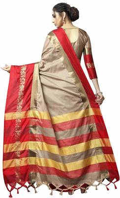 Red Printed Cotton Silk Saree With Blouse 2