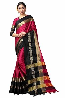 Black Printed Cotton Silk Saree With Blouse 1
