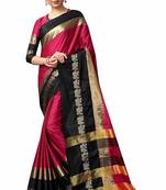 Black Printed Cotton Silk Saree With Blouse