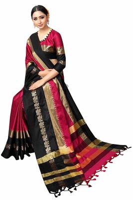 Black Printed Cotton Silk Saree With Blouse 2