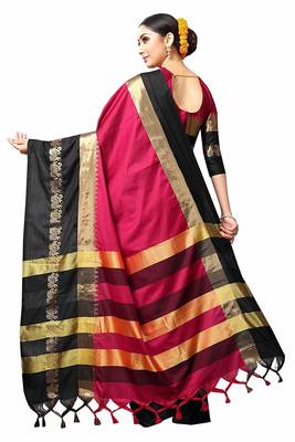 Black Printed Cotton Silk Saree With Blouse 3