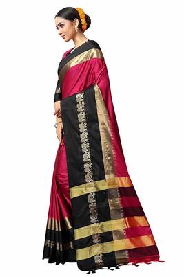 Black Printed Cotton Silk Saree With Blouse 4
