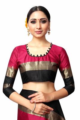 Black Printed Cotton Silk Saree With Blouse 5