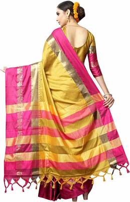 Yellow Printed Cotton Silk Saree With Blouse 1