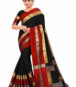 Black Printed Cotton Silk Saree With Blouse