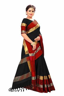 Black Printed Cotton Silk Saree With Blouse 2