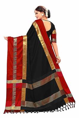 Black Printed Cotton Silk Saree With Blouse 3