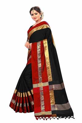 Black Printed Cotton Silk Saree With Blouse 4