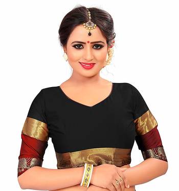 Black Printed Cotton Silk Saree With Blouse 5