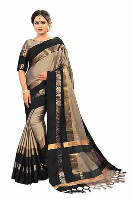 Black Printed Cotton Silk Saree With Blouse 1