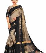 Black Printed Cotton Silk Saree With Blouse