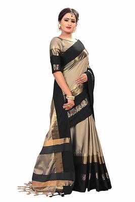 Black Printed Cotton Silk Saree With Blouse 2