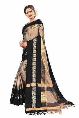 Black Printed Cotton Silk Saree With Blouse 3