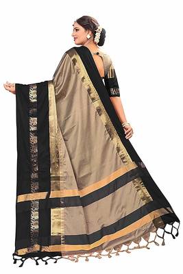 Black Printed Cotton Silk Saree With Blouse 4