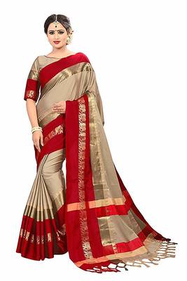 Red Printed Cotton Silk Saree With Blouse 1