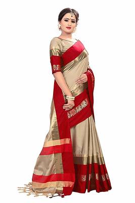 Red Printed Cotton Silk Saree With Blouse 2