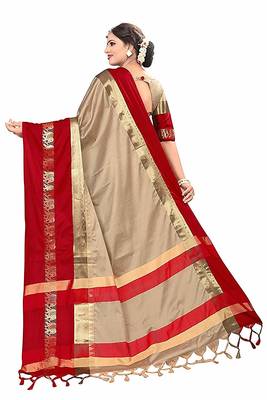 Red Printed Cotton Silk Saree With Blouse 3
