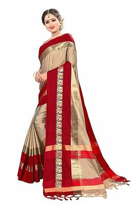 Red Printed Cotton Silk Saree With Blouse 4