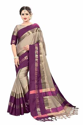 Purple Printed Cotton Silk Saree With Blouse 1