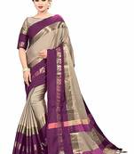 Purple Printed Cotton Silk Saree With Blouse