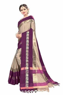 Purple Printed Cotton Silk Saree With Blouse 3