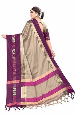 Purple Printed Cotton Silk Saree With Blouse 4