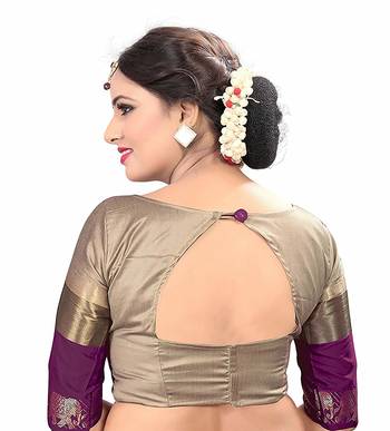Purple Printed Cotton Silk Saree With Blouse 5