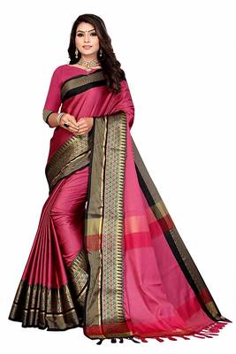 Pink Printed Cotton Silk Saree With Blouse 1