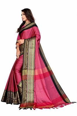 Pink Printed Cotton Silk Saree With Blouse 2