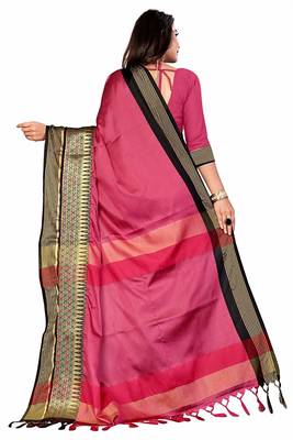 Pink Printed Cotton Silk Saree With Blouse 3