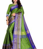 Green Printed Cotton Silk Saree With Blouse